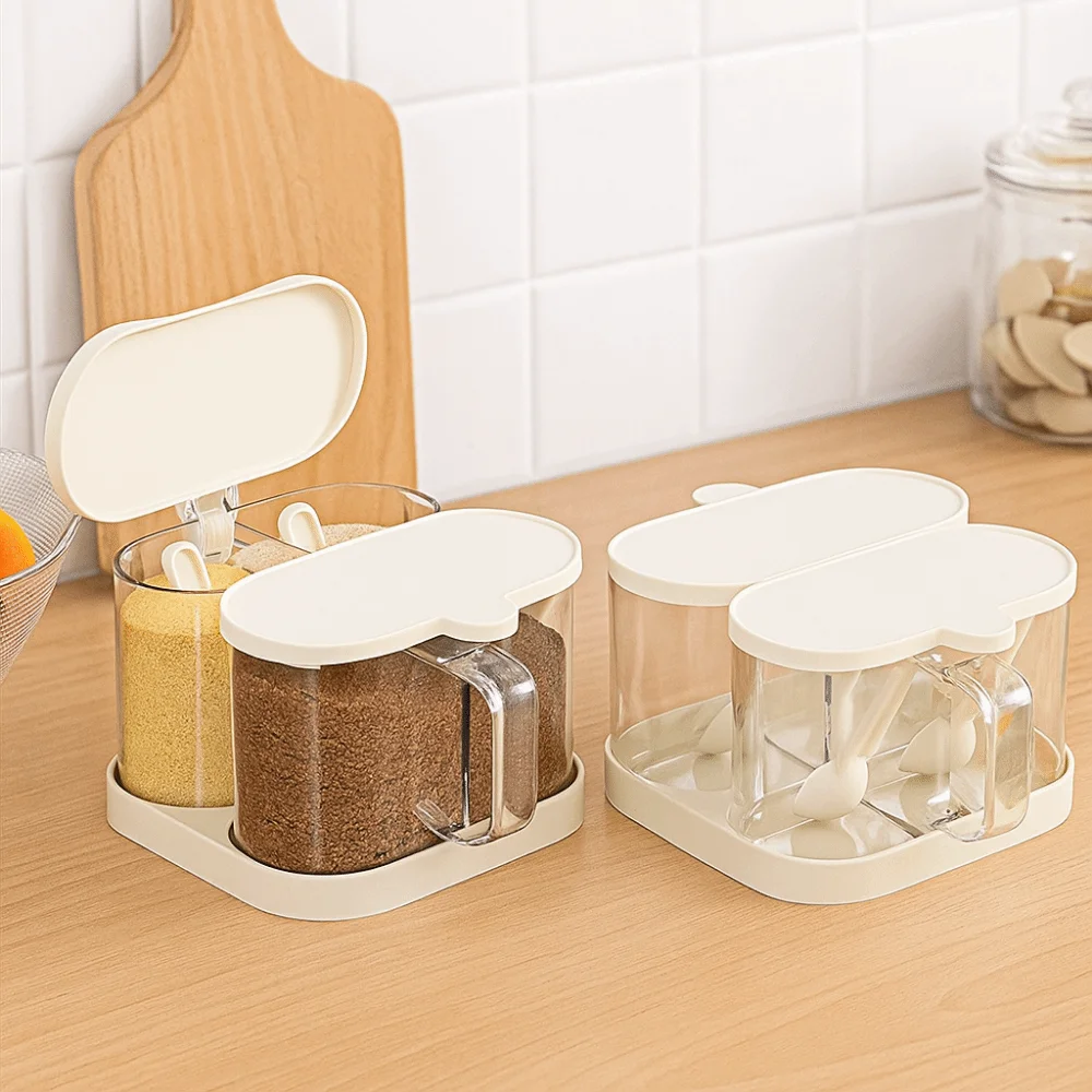 

Plastic Rotatable Seasoning Box Moisture-proof Sealed Condiment Bottle Storage Box Dustproof with Lid Sugar and Salt Container