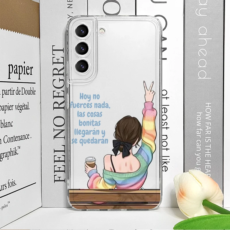 Fashion Girl Women Coffee Miss Transparent Phone Case for Samsung Galaxy S25 S24 S23 S22 S21 S20Plus Ultra FE A55 A54 Soft Cover