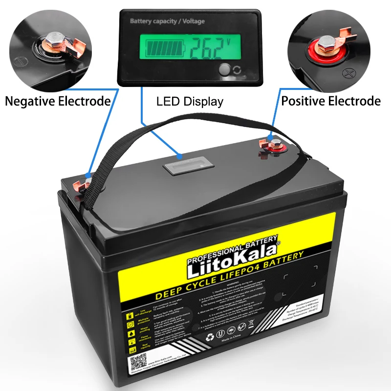 liitokala 24V/29.2V 60ah LiFePO4 Battery Lithium Iron Phosphate for boat inverter Car lighter Cycles Touring Batteries duty-free