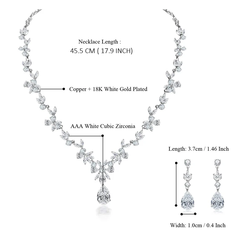 WEIMANJINGDIAN Brand Women Necklace Dangle Earrings Set Cubic Zirconia Allergy Free Wedding Party Jewelry for Bridal Bridesmaid