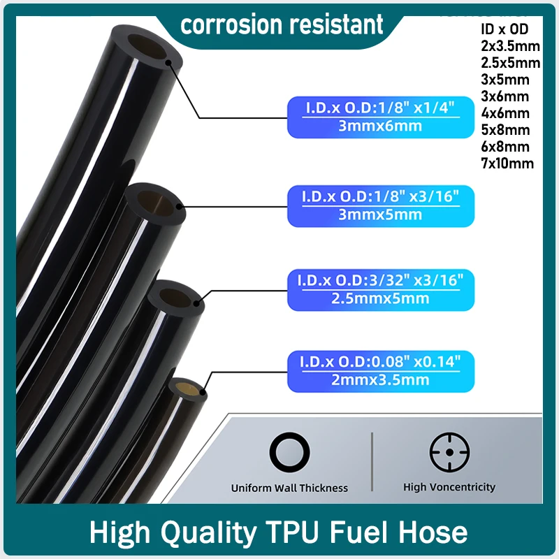 

1 - 50M Black TPU Fuel Hose Diameter 2mm 3mm 4mm 5mm 6mm 7mm Polyurethane Motorcycle Car Oil Resistant Petrol Pipe Tube