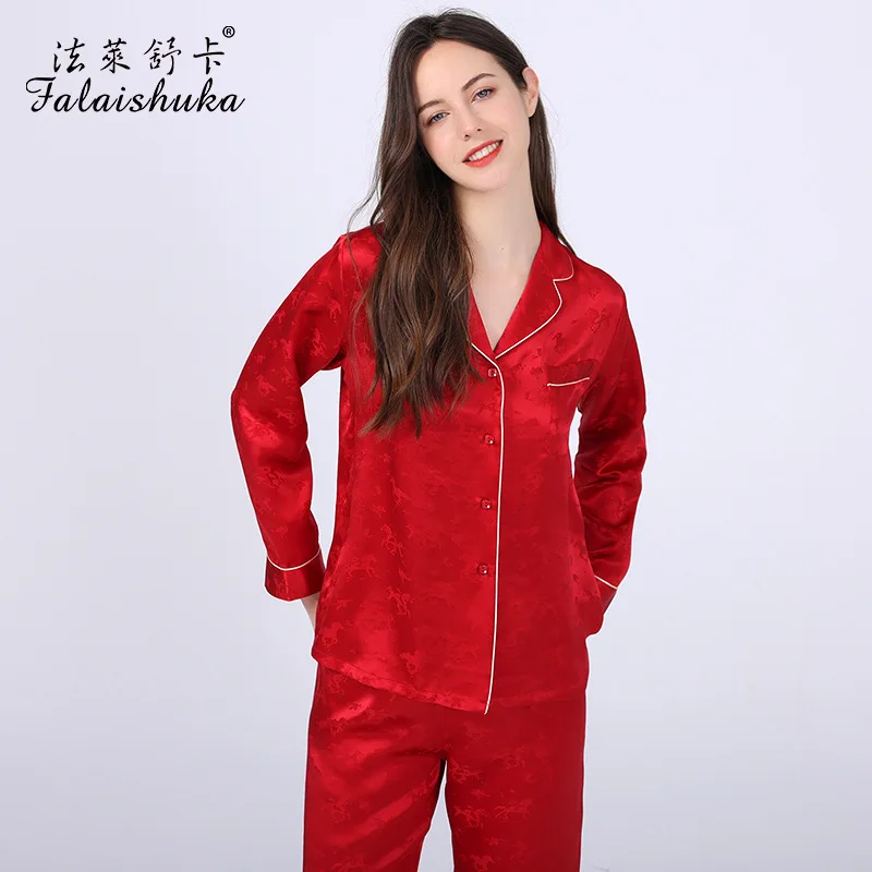 19 momme 100% genuine silk jacquard pajamas sets women fashion Floral pyjamas sleepwear T8317