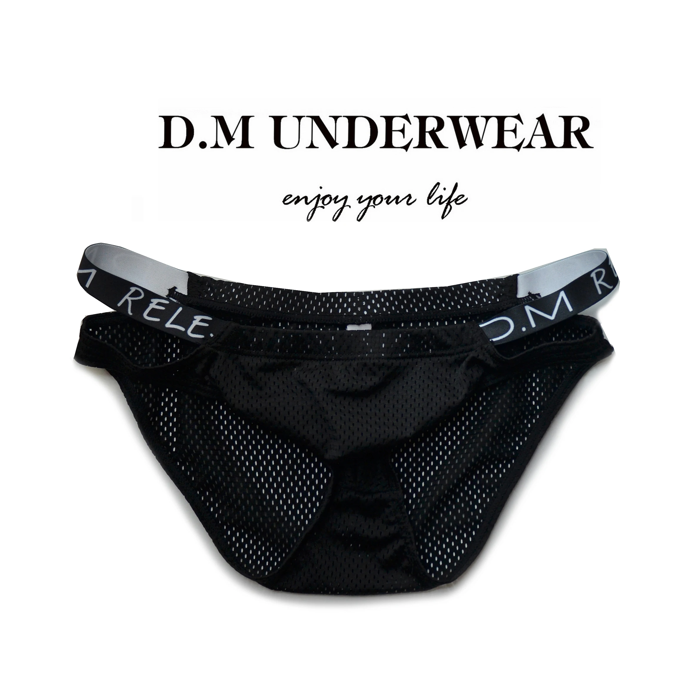 D. M Men\'s Pink Briefs Quick Drying Low Waist Solid Color Letters Three-dimensional Bag Design Mesh Sports underwear men sexy