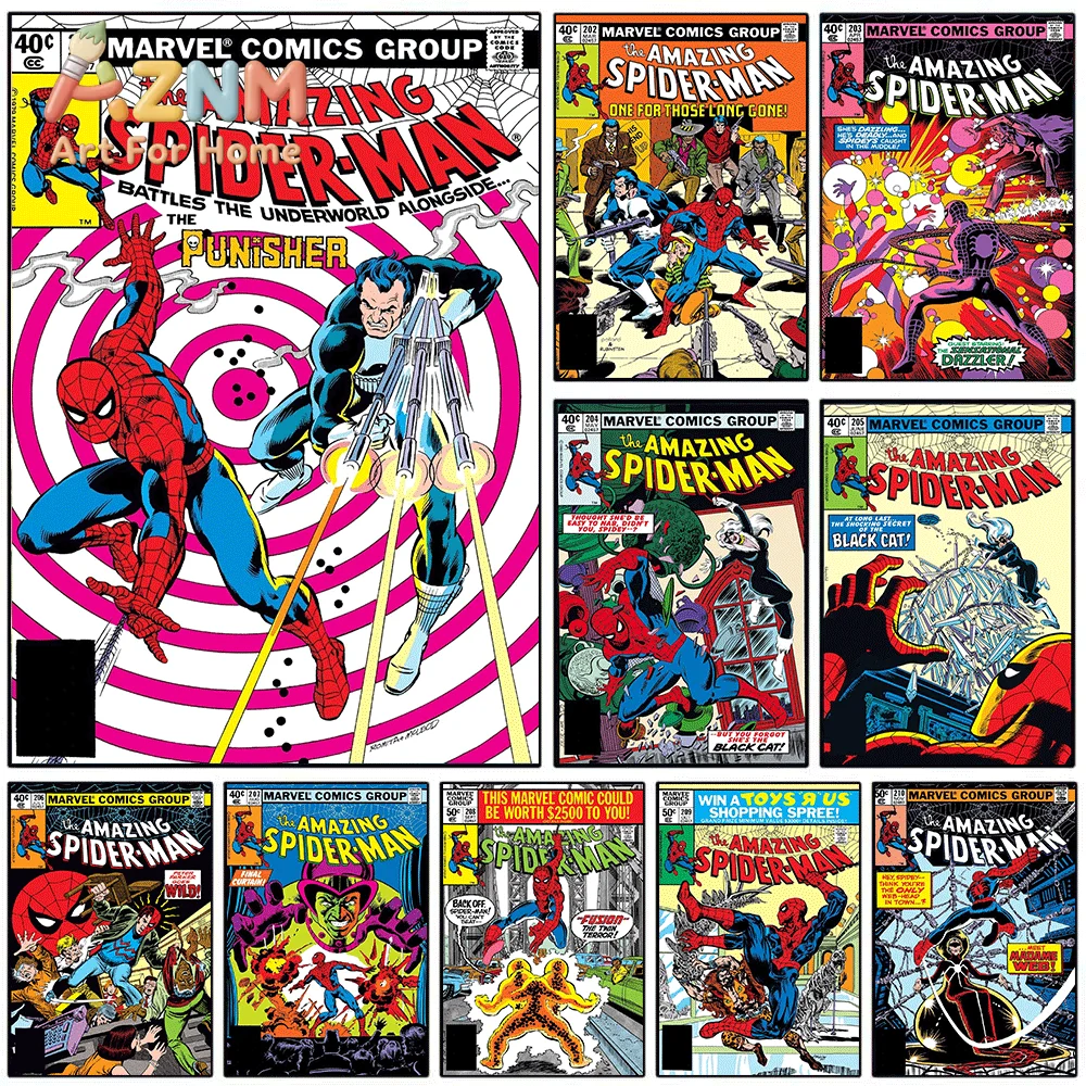 AZNM The Amazing Spider-Man Battles Underworld Alongside Punisher Vintage Comic Cover Canvas Wall Art Frameless Print Superher