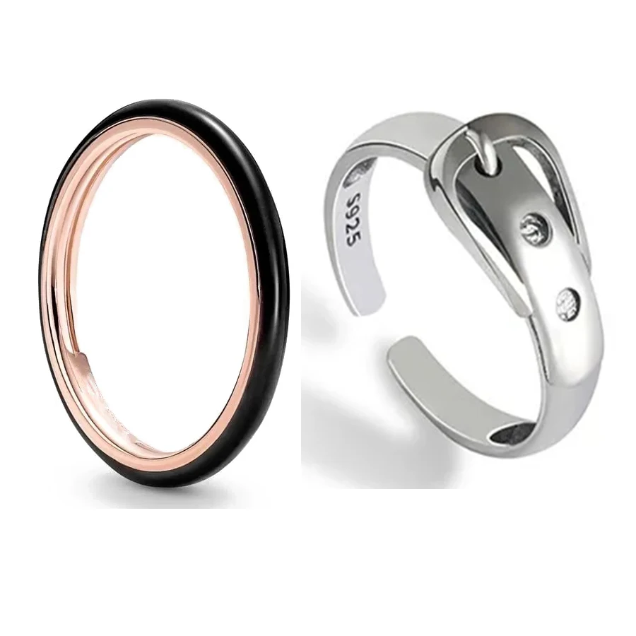 925 Sterling Silver Ring Charming Black Circle Fashion Jewelry Romantic Valentine's Engagement Party Trendy Gift