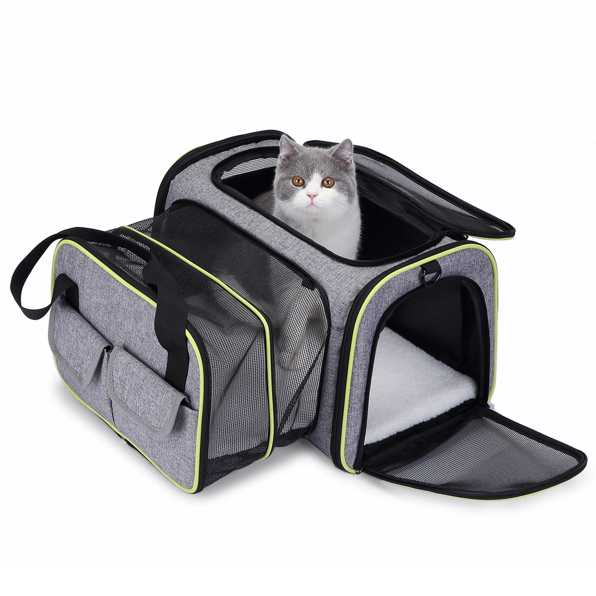 Expandable 600D Material Travel Pet Carrier Soft Sided Foldable Pet Dog Cat Carrier Bag with Fleece Mat Large Space Easy Carry