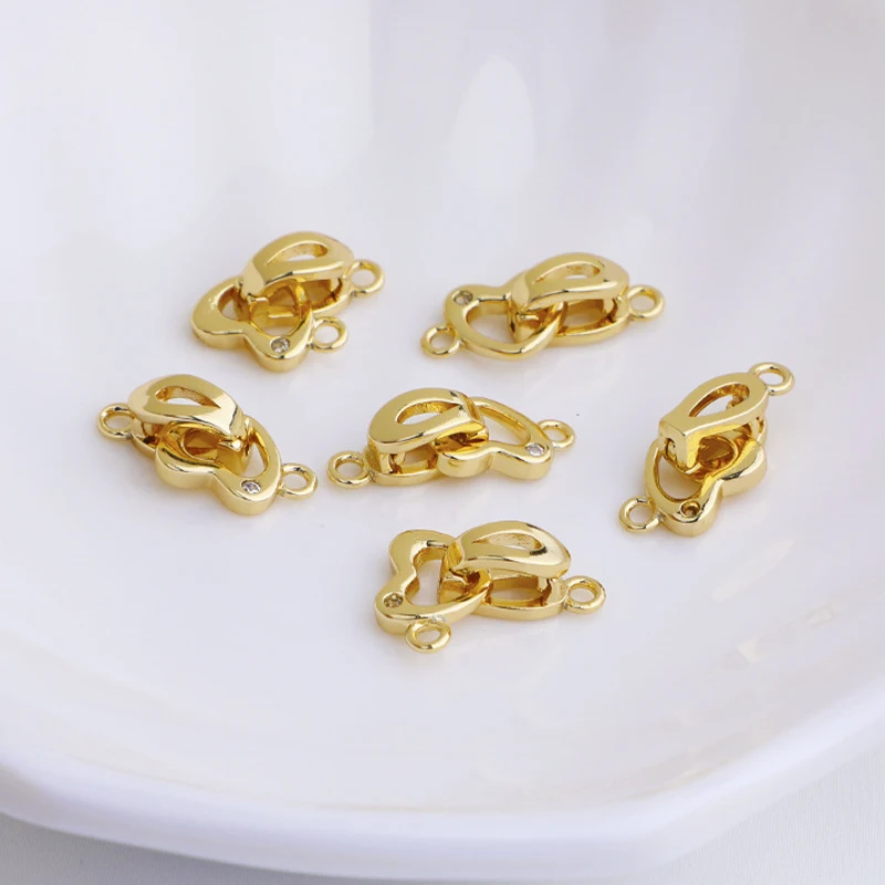 3Pcs Brass Gold Plated Micro Pave Zirconia Fold Over Clasps Heart Extender Connectors For Diy Bracelet Necklace Jewelry Making