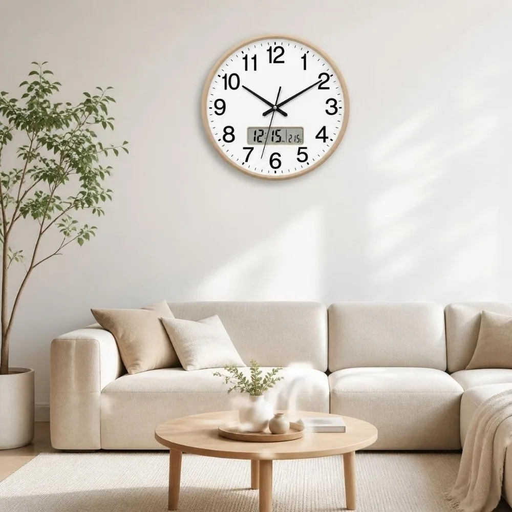 10 Inch Round Wall Clocks Battery Operated with Calendar Wall Mounted Clock Easy-to-read Accurate Numerals