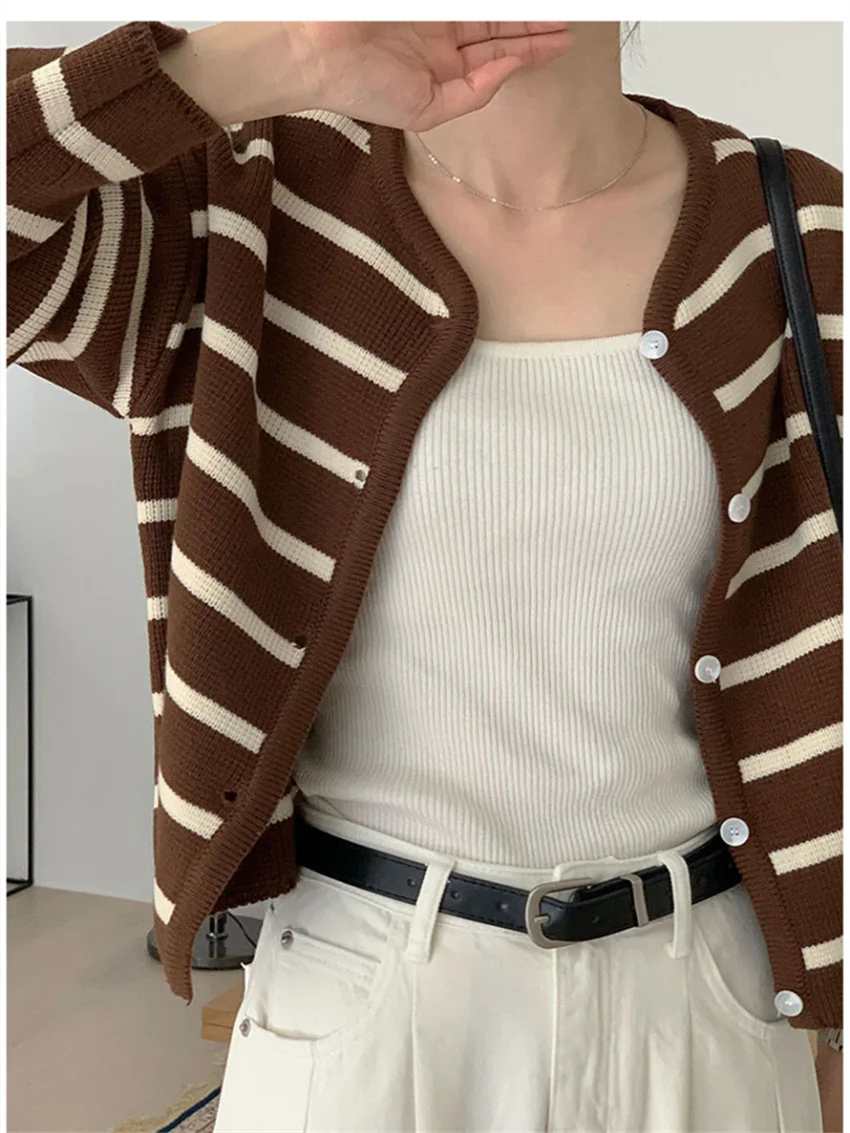 Alien Kitty 2024 Hot Sale Knitted Coats Stripes Women Gentle Cardigans Loose Vintage Slim New Elegant Office Lady Sweaters