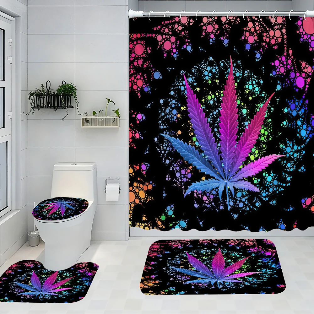 

Maple Leaf Bathroom Four-Piece Set - Avant-garde Waterproof Shower Curtain, creating a complete bathroom kit