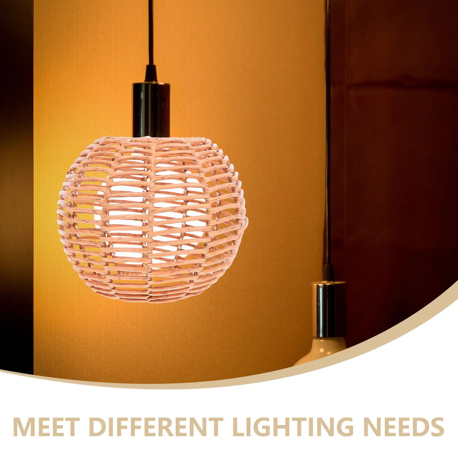 Retro Woven Pendant Light Shade Faux Rattan Lampshade Decorative Boho Ceiling Light Cover for Living Room Bedroom Dining Cafe