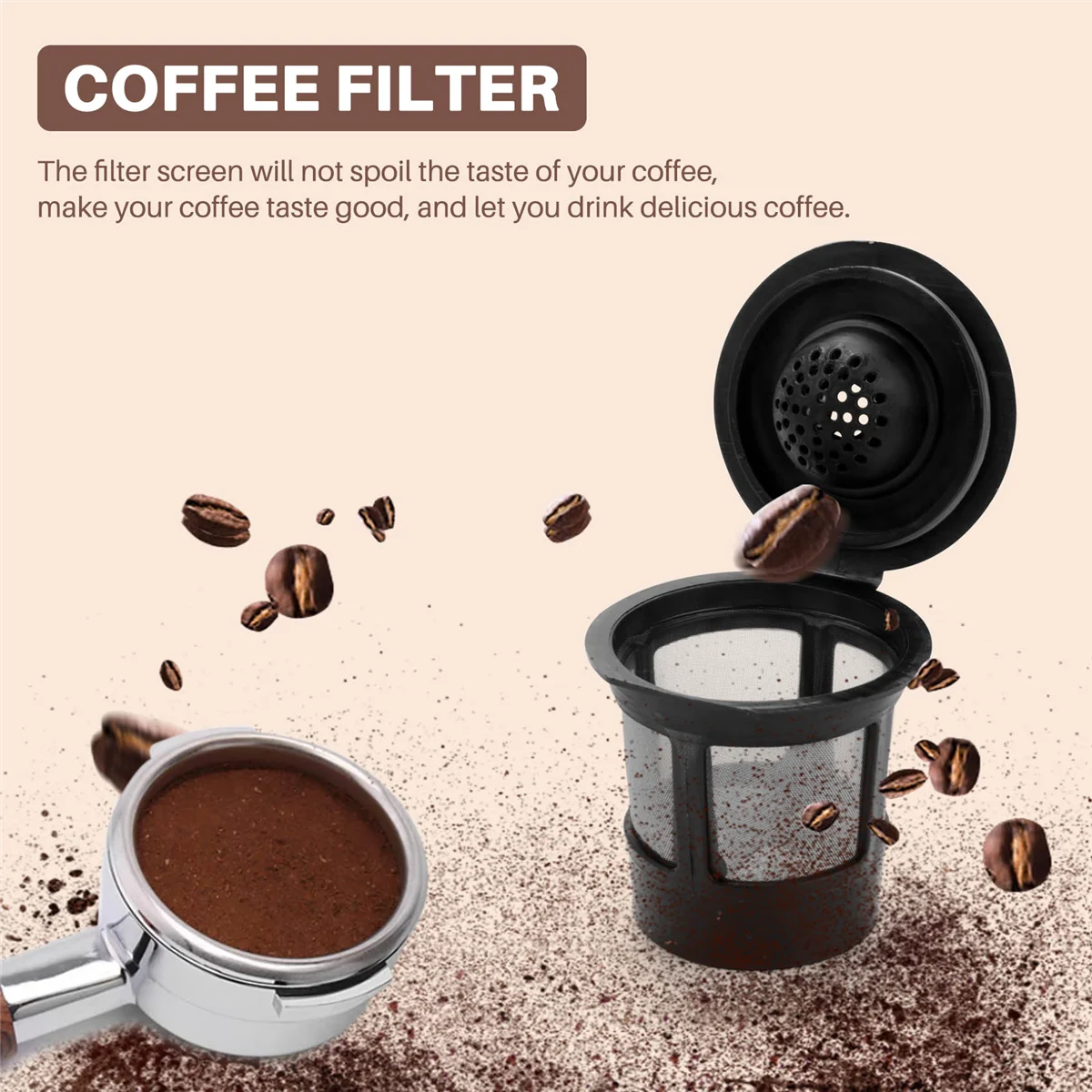 ตัวกรองฝักกาแฟแบบใช้ซ้ําได้ถาวร 3 แพ็คพร้อมตาข่ายสแตนเลสเข้ากันได้กับเครื่องต้มเบียร์ Keurig พร้อมช้อน