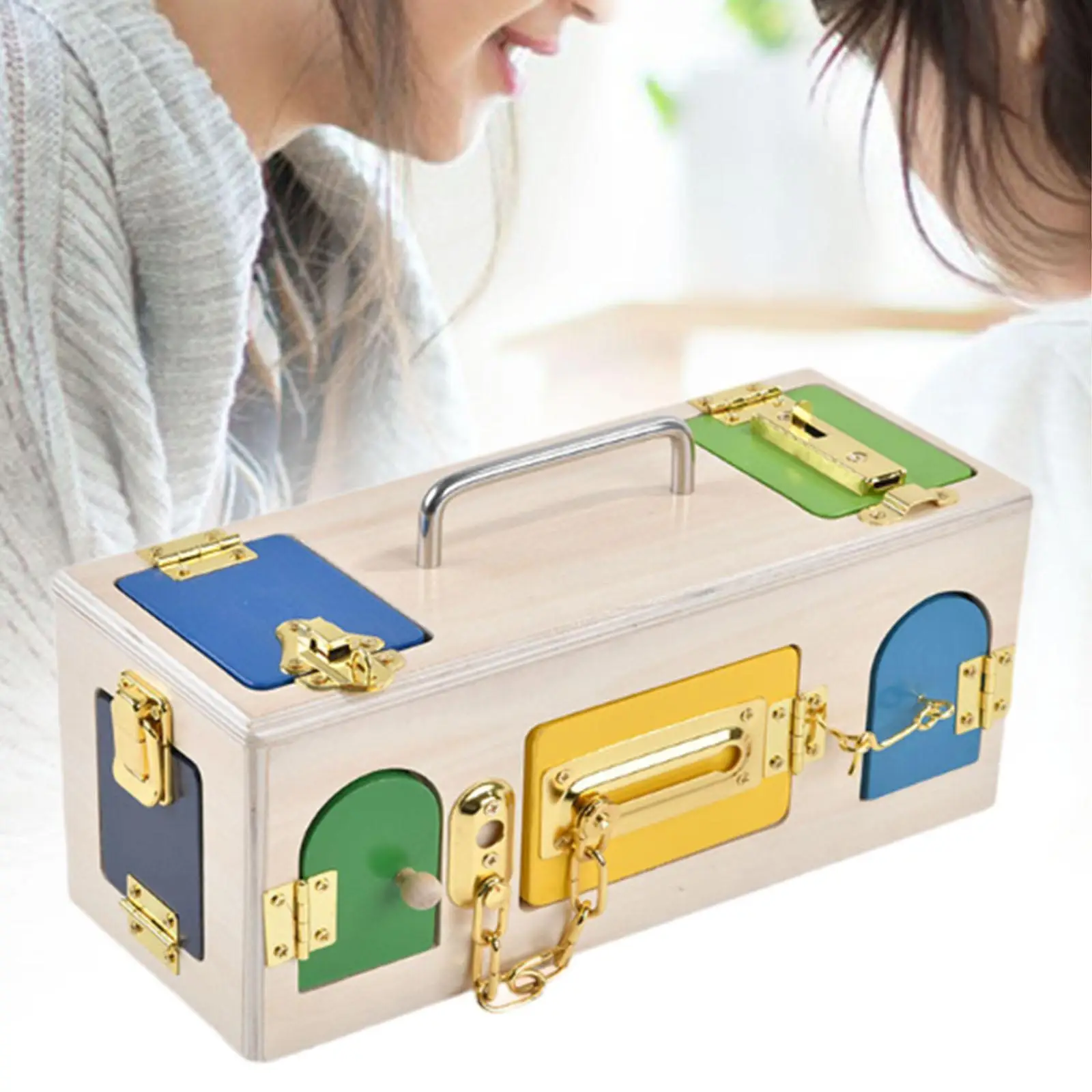 Montessori Lock Box Brain Development Wood Lock Latch Toy Unlocking Tool Kit for Airplane Travel Kids School Preschool Gifts
