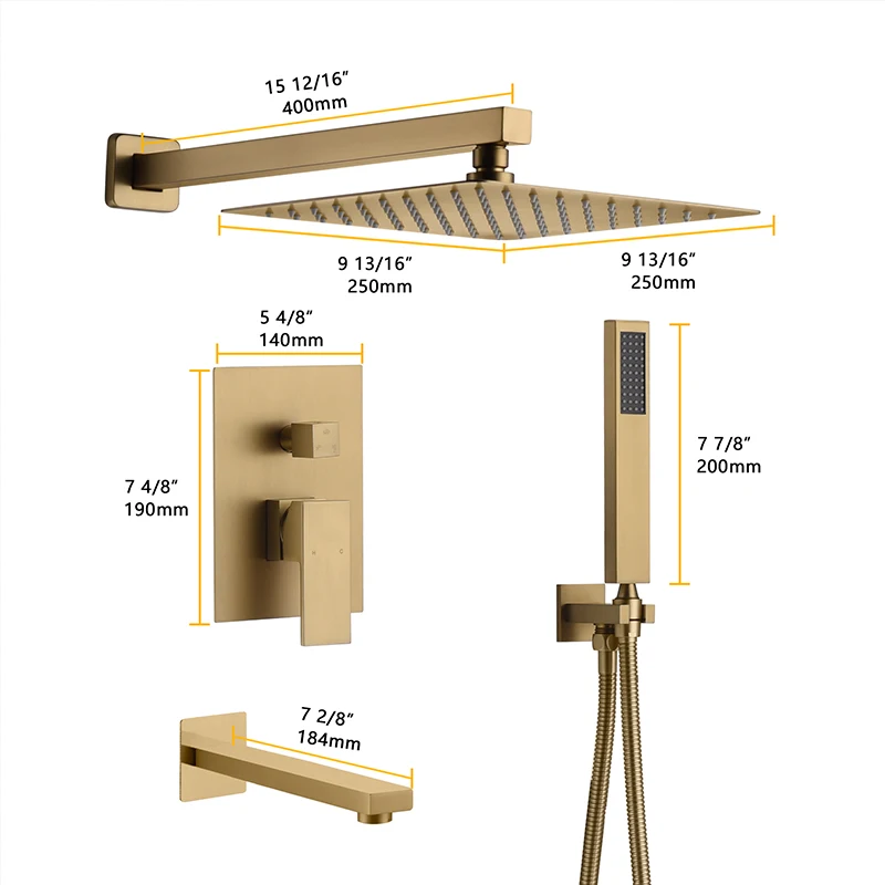 

Gold European Style Bathroom Taps Exquisite Three-Function Stainless Steel Waterfall Mixer Shower Faucet Rain Jet Hotels