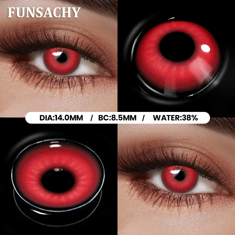 FUNSACHY 1 Paar rote Cosplay-Kontaktlinsen für Hexen, Halloween, Schwarz, Weiß, Make-up-Linse, verrückte Party, Rollenspiele, Augenkontaktlinse