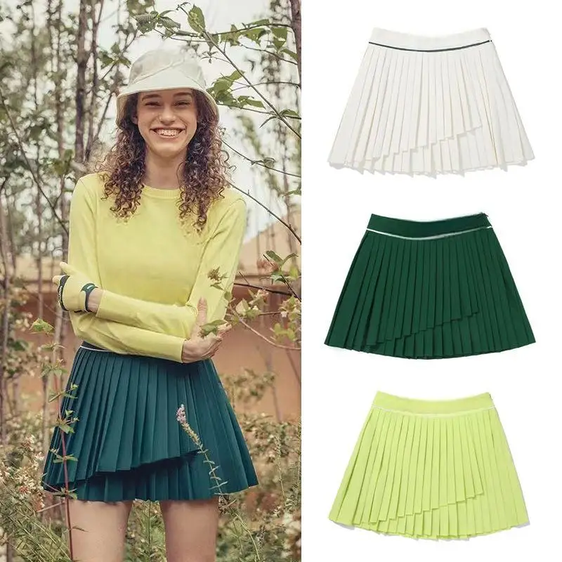 2026 Summer Womens Pleated Golf Skort Anti-exposure Safety Shorts Quick Dry Elastic Sun Proof Female Outdoor Sport Skirt