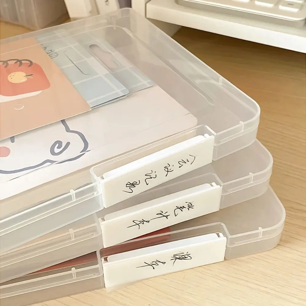 Plastic A4 Transparent Storage Box Portable Clear File Storage Cases Flip Design Anti-skid Buckle Document Paper Office