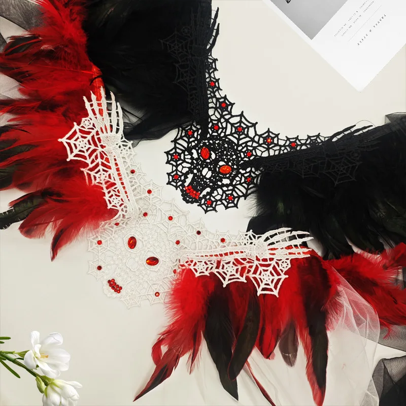 

Halloween mesh shawl with crystal-encrusted skull black feather cape carnival masquerade ball party costume accessories