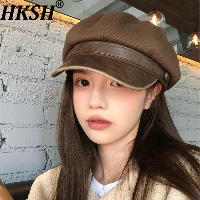 

HKSH осень-зима новый женский берет с широкими полями купол корейский повседневный элегантный темперамент универсальный винтажный модный модный шляпа HK12162