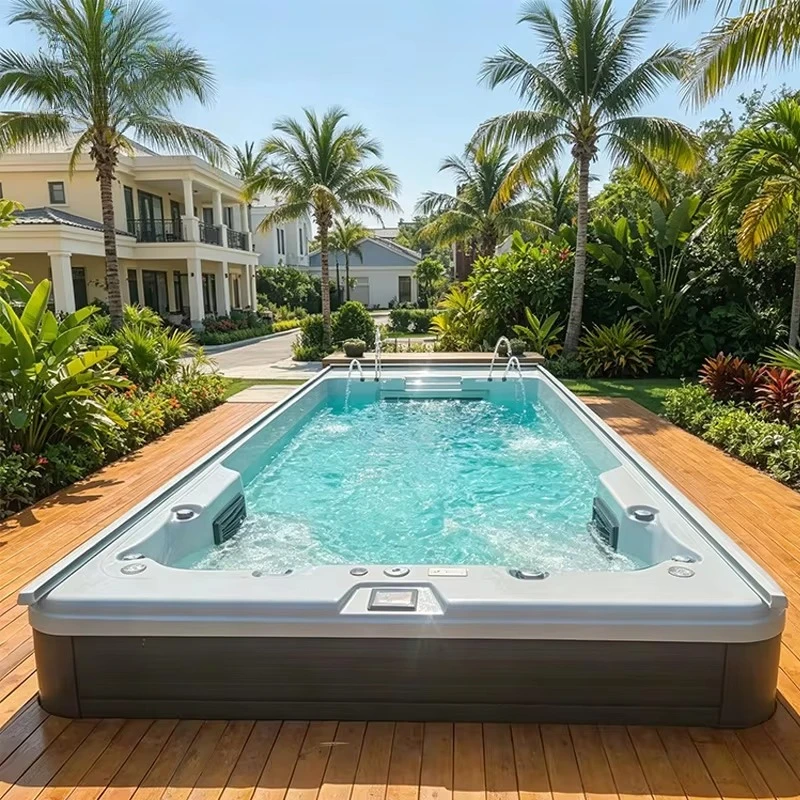 Luxury Integrated Outdoor Swim Spa Custom All-In-One Design with Adjustable Water Flow & Ergonomic Spa Therapy Loungers