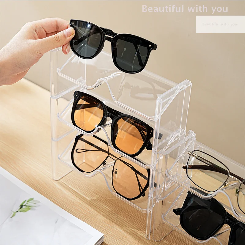 1/2Pcs Glasses Display Cabinet Storage Box Wall Mounted Desktop Perforated Free Sunglasses Storage Rack Organizer Home Tidying