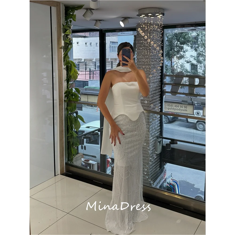 

Mina custom beaded sequined ball gown luxury piggy chest elegant party dress sleeveless backless wedding party dress