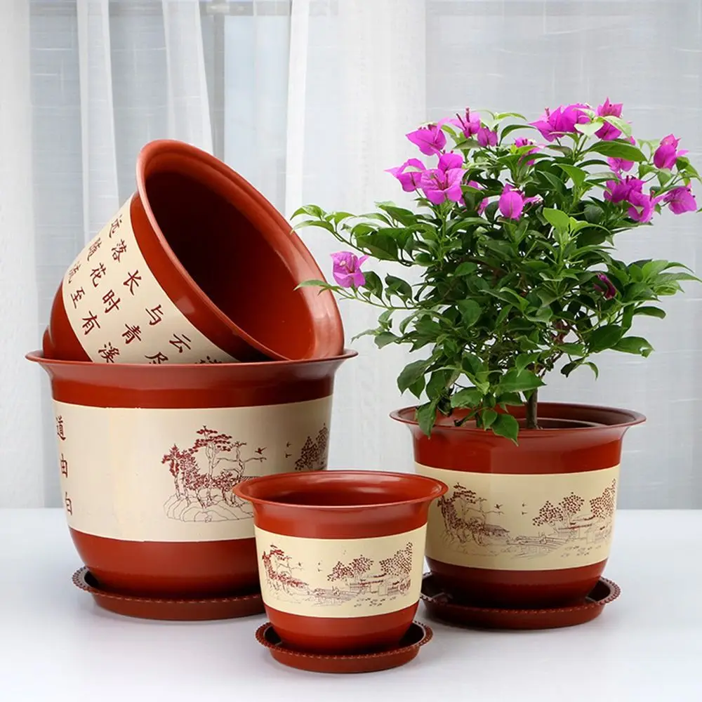 Durable Thickened Flower Pot Large-diameter Imitation Purple Sand Printing Resin Potted Fruit Tree Planting Pot