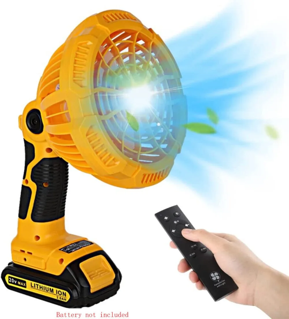 Ventilador de Jobsite Portátil com Controle Remoto Bateria Dewalt 20v Lithium-ion 9w Led Light Ventilador Portátil para Acampar Viajar ao ar Livre