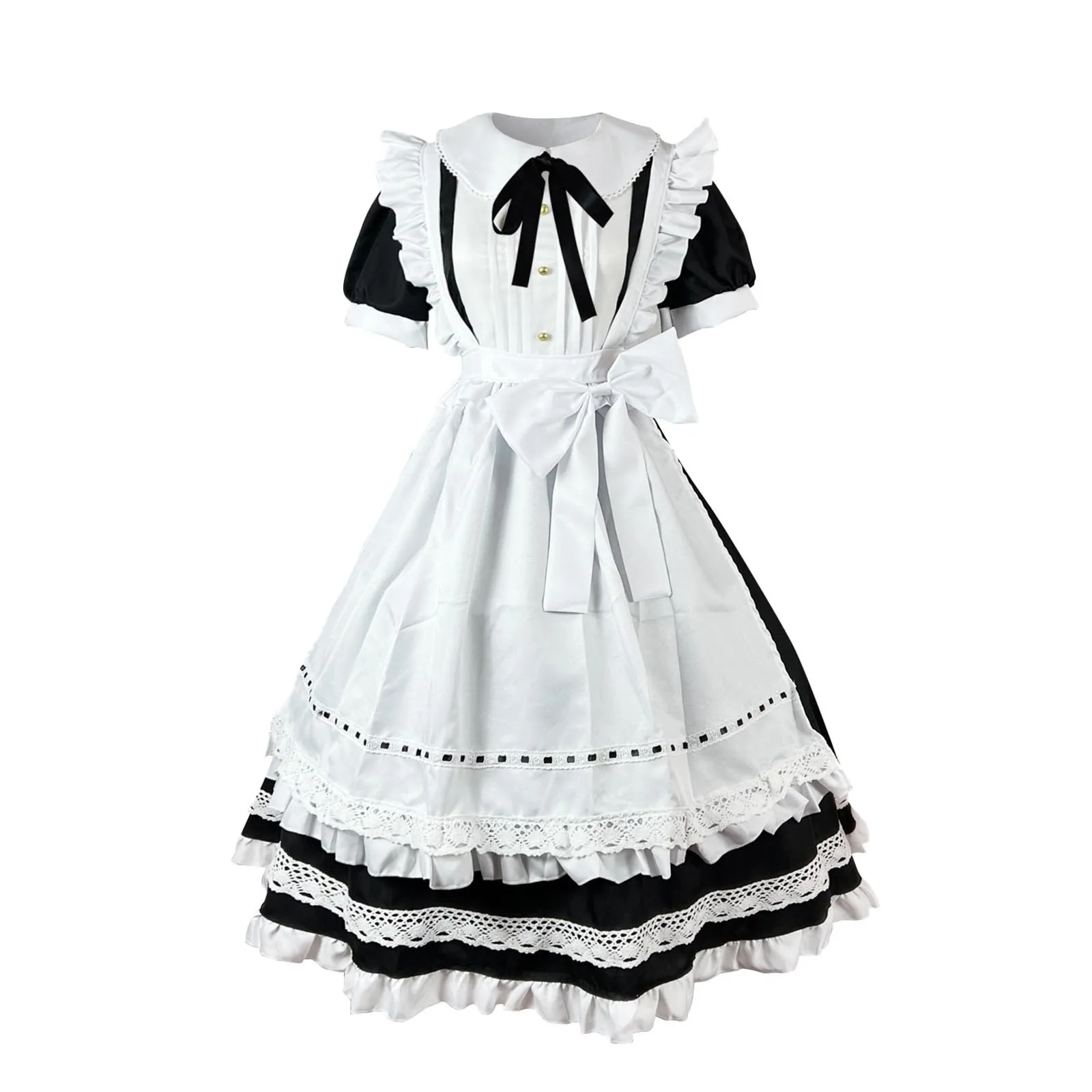 

Maid Waitress Cosplay Costumes Women Dress Short Sleeve Long Dress Robe Dress Fashion Role Play Lovely Servant Bow Dress