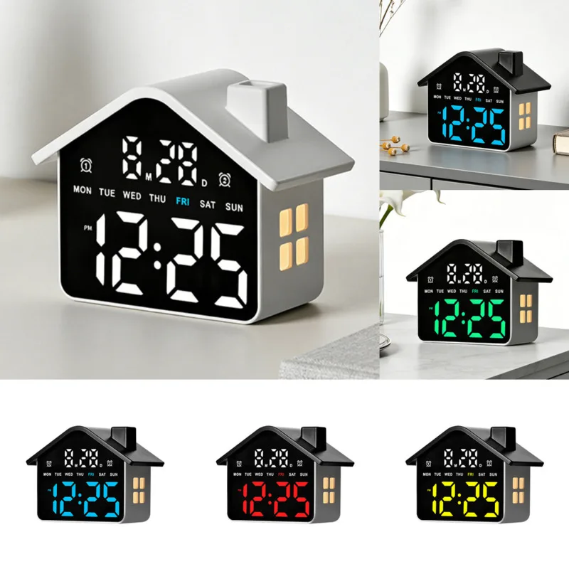 

LED Alarm Clock House Shape Digital Clock With Night Light Multifunction Clock Electronic Desk Clock Modern Minimalist Gift New