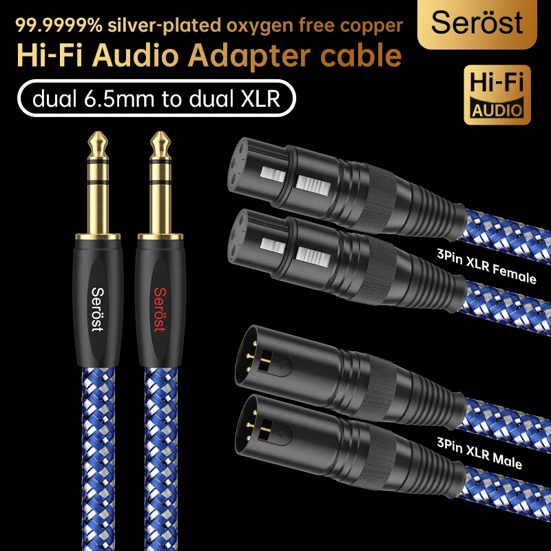 

Serost HiFi 6.5mm Stereo to XLR Balance Audio Adapter Cable Silver-Plated OFC for Microphone Mixing Console Amplifier Speaker