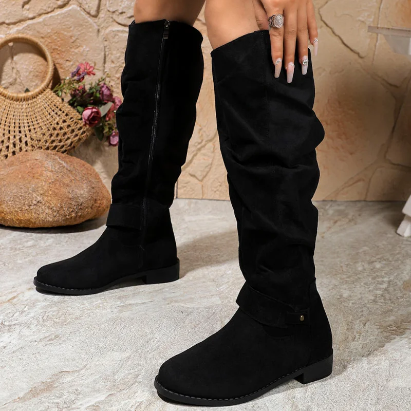 Hot Sale Retro Suede High Tube Women Boot Winter Shoes Woman Block Heel Allmach Knee Length Boot Boots Women Large Size 36-43