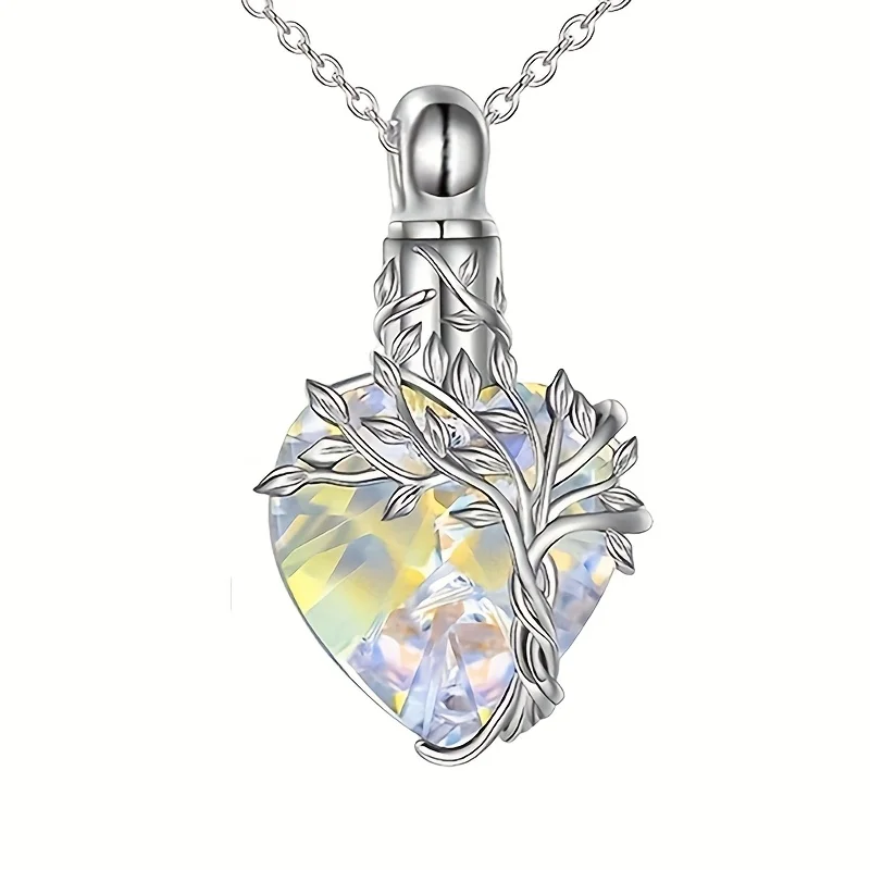 قلادة جرة شجرة الحياة على شكل قلب للرماد مجوهرات جنائزية كريستالية تذكارية هدايا عيد الأم للنساء والأم والأخت والصديق #3