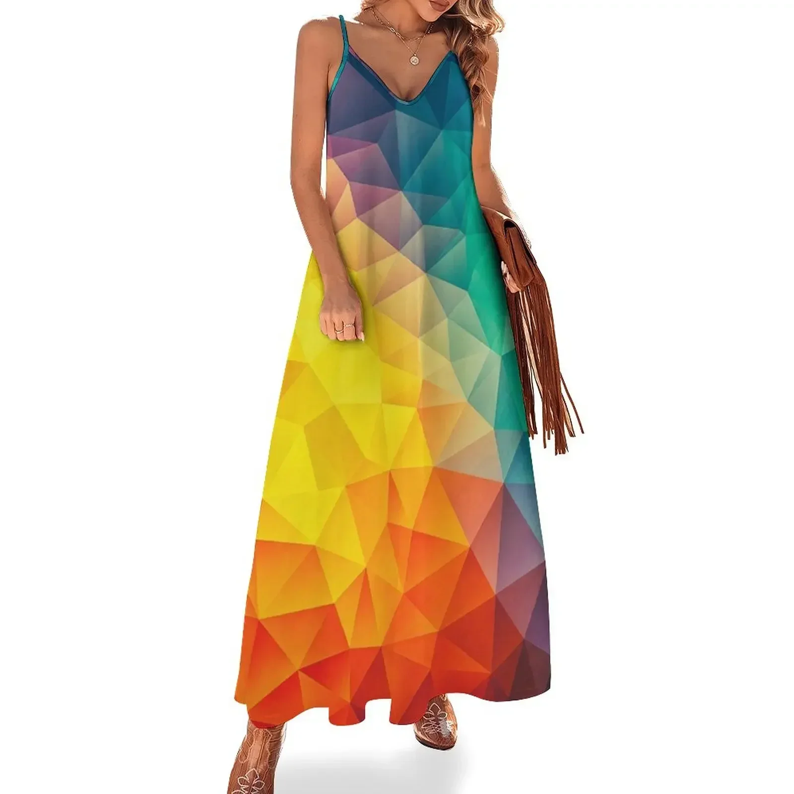 

Abstract Multi Color Cubizm Painting Sleeveless Dress summer dress women 2025 Elegant gown dress summer