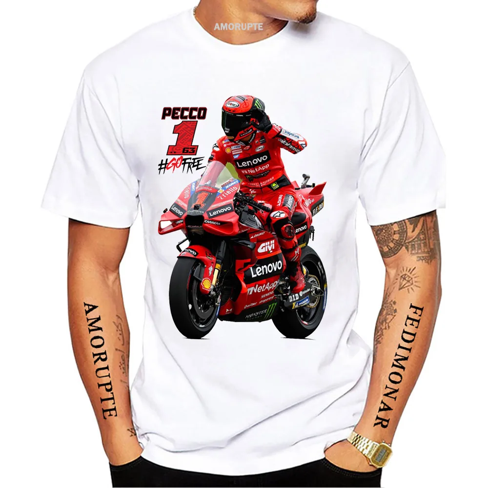 Francesco Bagnaia Pecco 1 GP Riding T-Shirt Hip Hop Boy Rider Casual T Shirt Pecco 63 Man Motorcycle Sport Racing White Tees