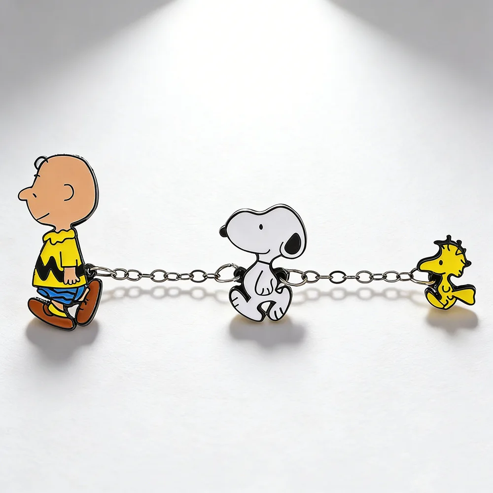 Snoopy With Chain Badges Enamel Pins Cartoon Brooch Lapel Pins for Backpack Clothes Badge Cute Fans Gift