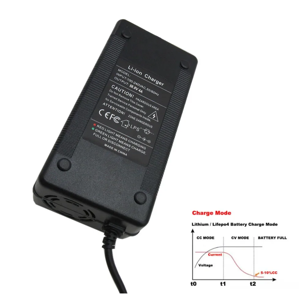 58.8V 4A Li ion Battery Charger For 14S 51.8V 52V 20AH 30AH Lithium Charger with fan XLRM GX16 Connector