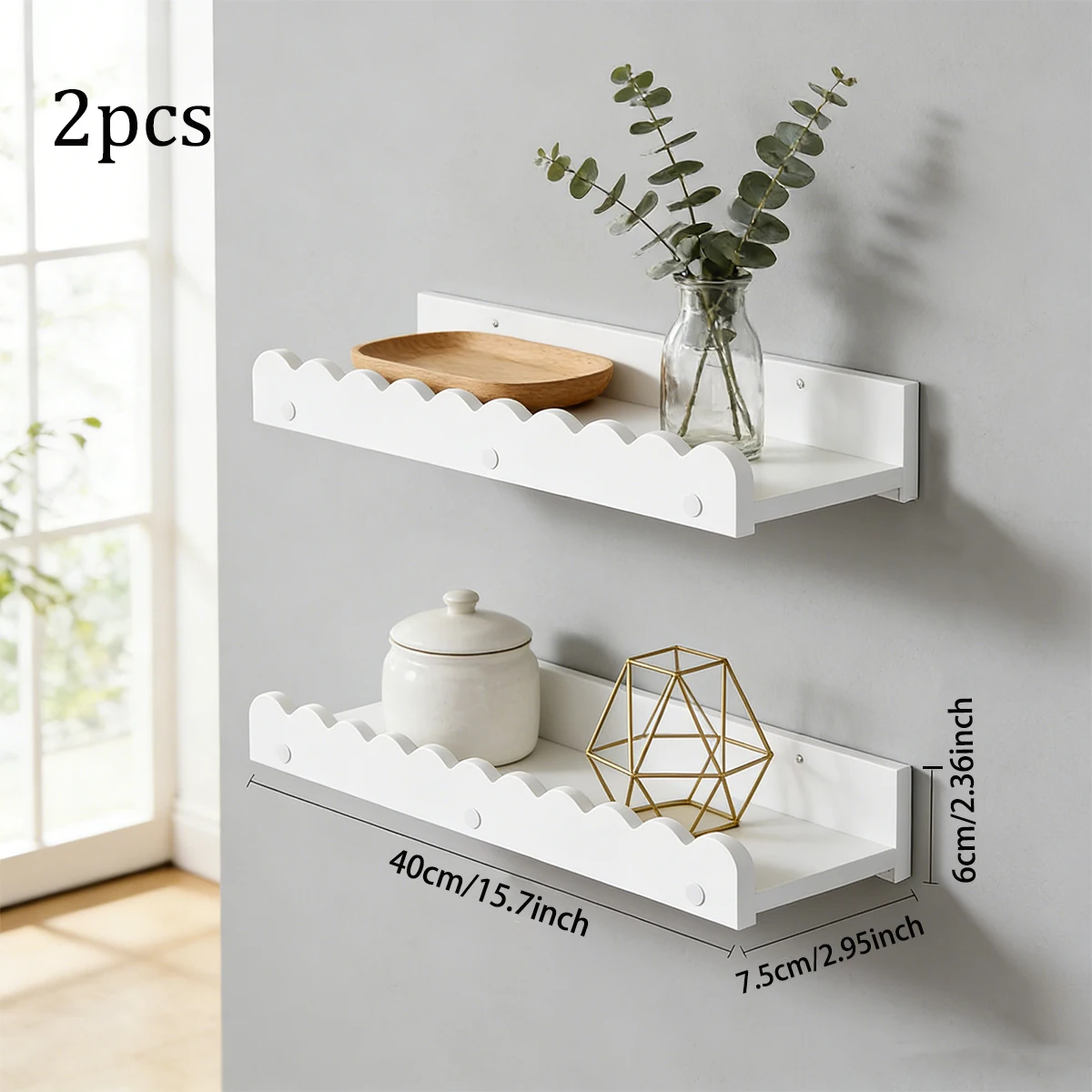 Cloud Floating Wall Shelves 2 Pack, White Wave Wall Mount Display Shelf for Nursery Bedroom Decor