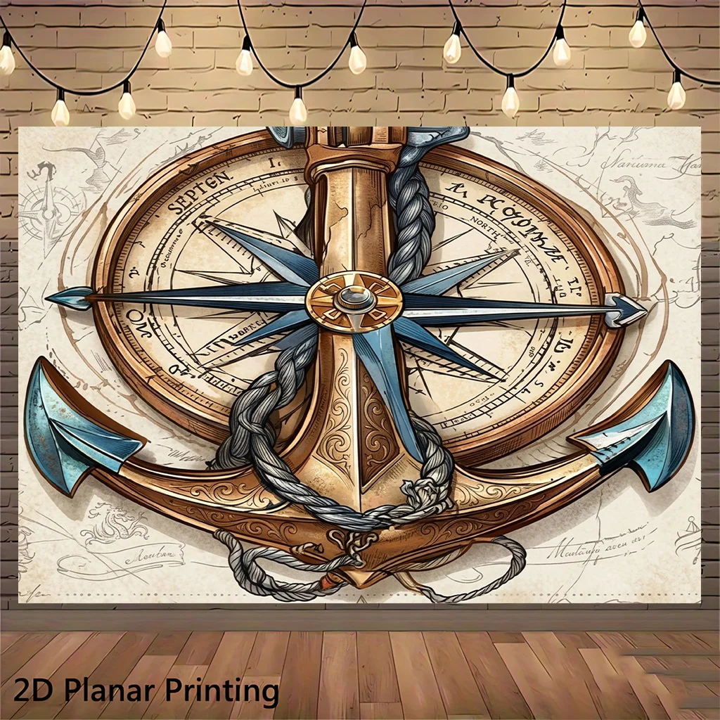 Nautical Compass and Anchor Wall Decor Tapestry Rustic Seafarer Map Art Canvas Print Maritime Room Hanging Decoration for Home L