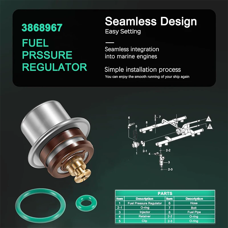 Fuel Pressure Regulator for Volvo Penta and Mercruiser 4.3, 5.0, 5.7 6.2L Engines, Replaces Volvo Penta 3858967, 2149831, 885174