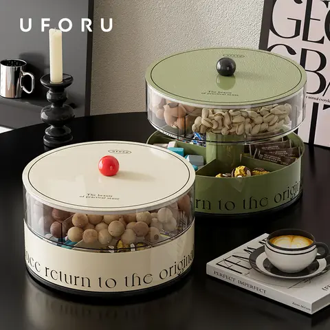 UFORU ड्राई फ्रूट ट्रे लिविंग रूम कॉफी टेबल घरेलू स्नैक ट्रे प्रेस लिफ्ट कैंडी बॉक्स फल अखरोट भंडारण बॉक्स 10 best sales कैंडी ट्रे - №9