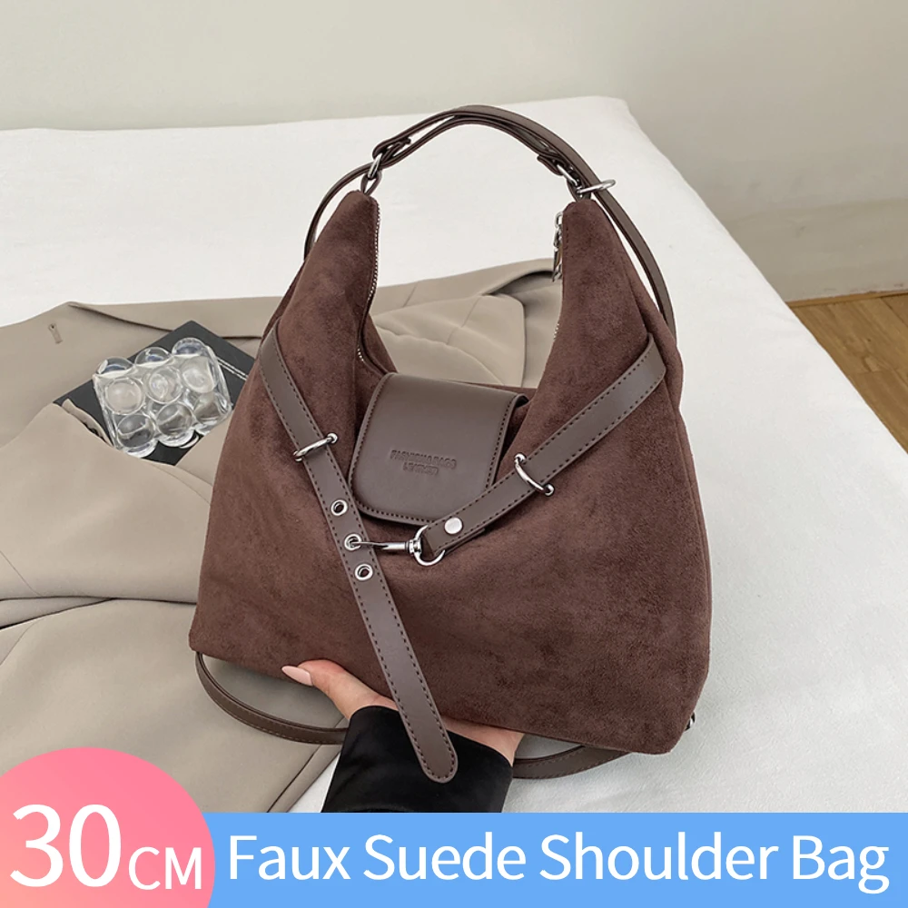 

Large Capacity Backpack W/ Adjustable Straps Faux Suede Handbags Fashion Single Shoulder Bags for Travel Shopping Work Daily Use