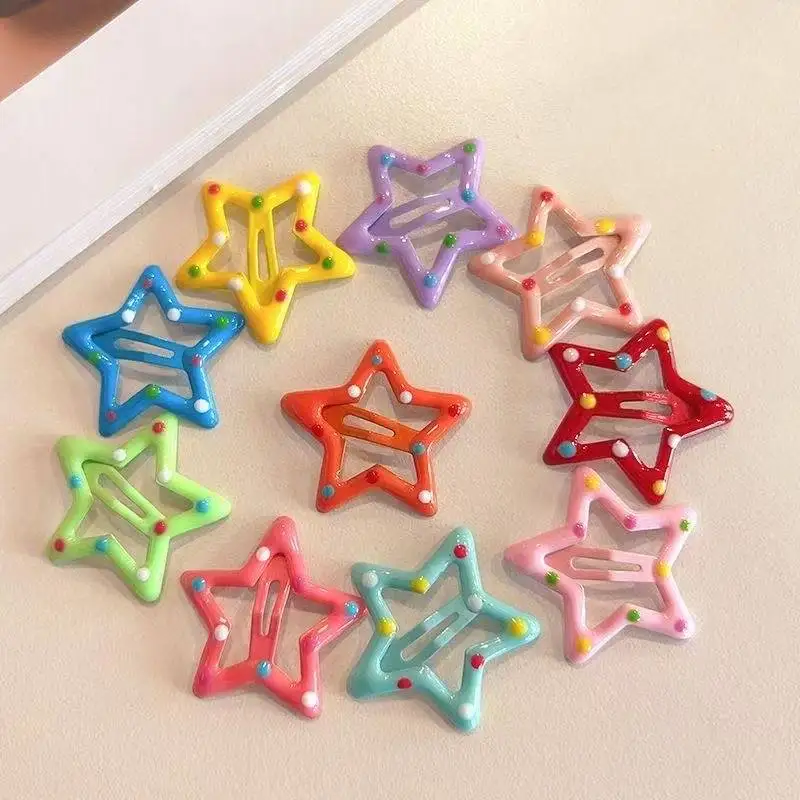 Macaron Random Color Polka Dot Star Hair Clips Cute Hollow Barrettes for Girls Daily Hairstyle Makeup Hair Partition