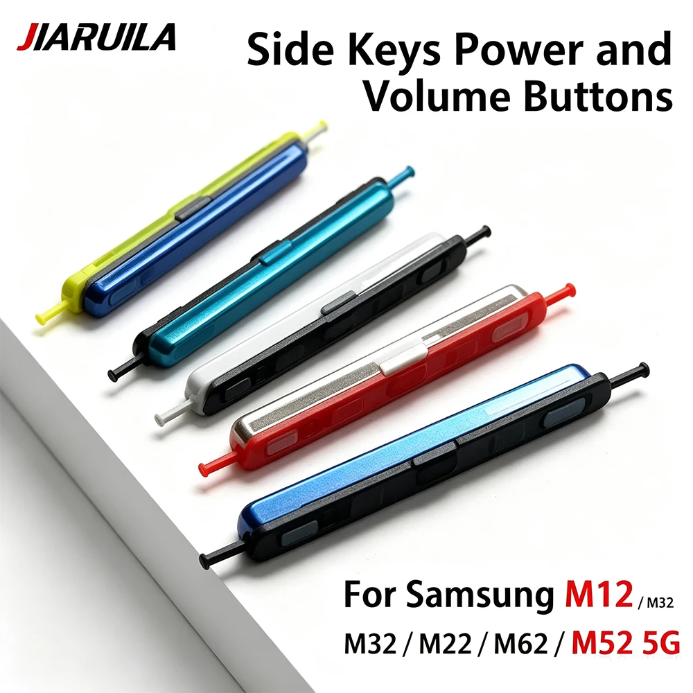 2Pcs，For Samsung M12 M22 M32 M52 M62 Side Keys Power and Volume Buttons Replacement