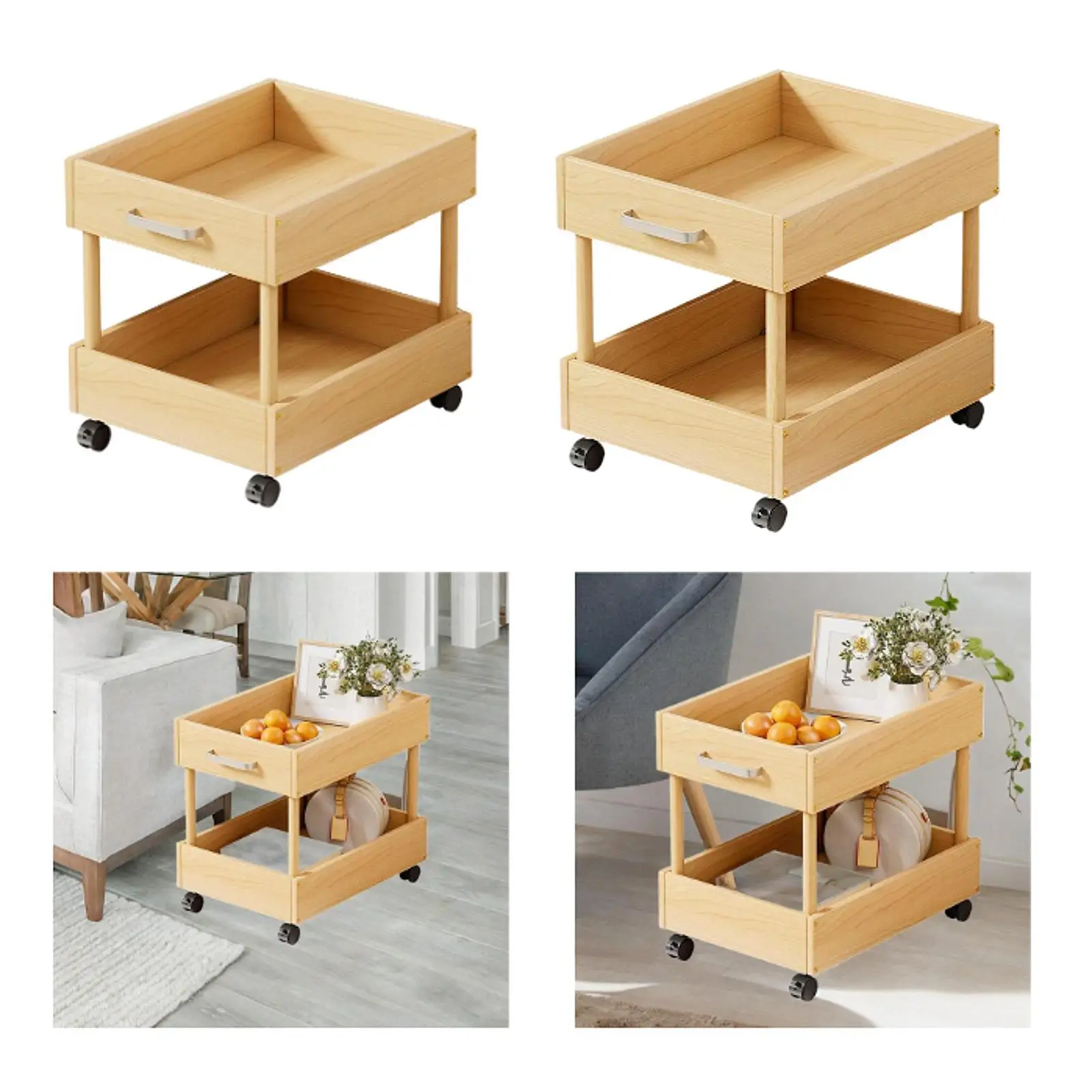 

Cart with Caster Wheels 2 Tiers Practical Toiletries Holder Rolling Utility Cart for Home Farmhouse Bedroom Living Room Office