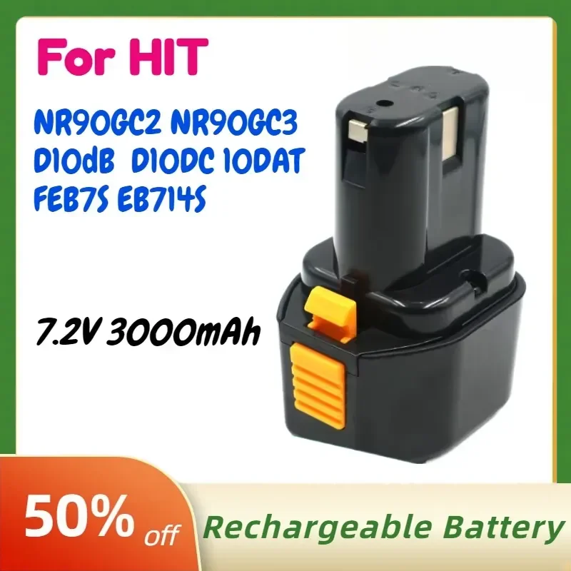 7.2V 3000mAh Battery for HIT NR90GC2 NR90GC3 D10dB D10DC 10DAT FEB7S EB714S NiMH NiCd Hand Drill Battery Rechargeable Battery
