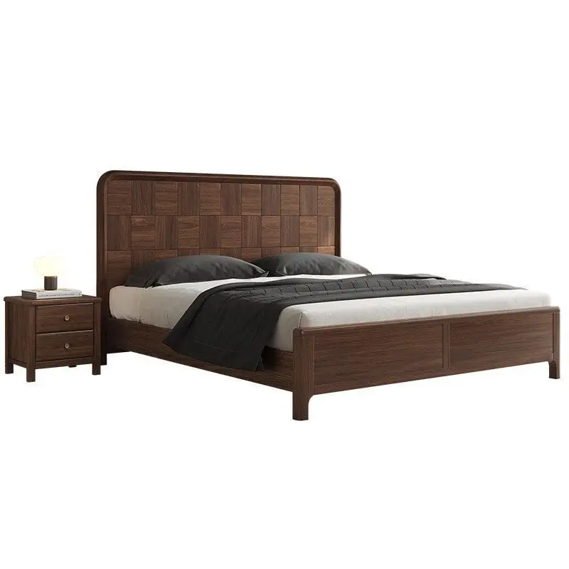 New Chinese-style all-solid wood bed, black walnut simple double bed 1.8 meters