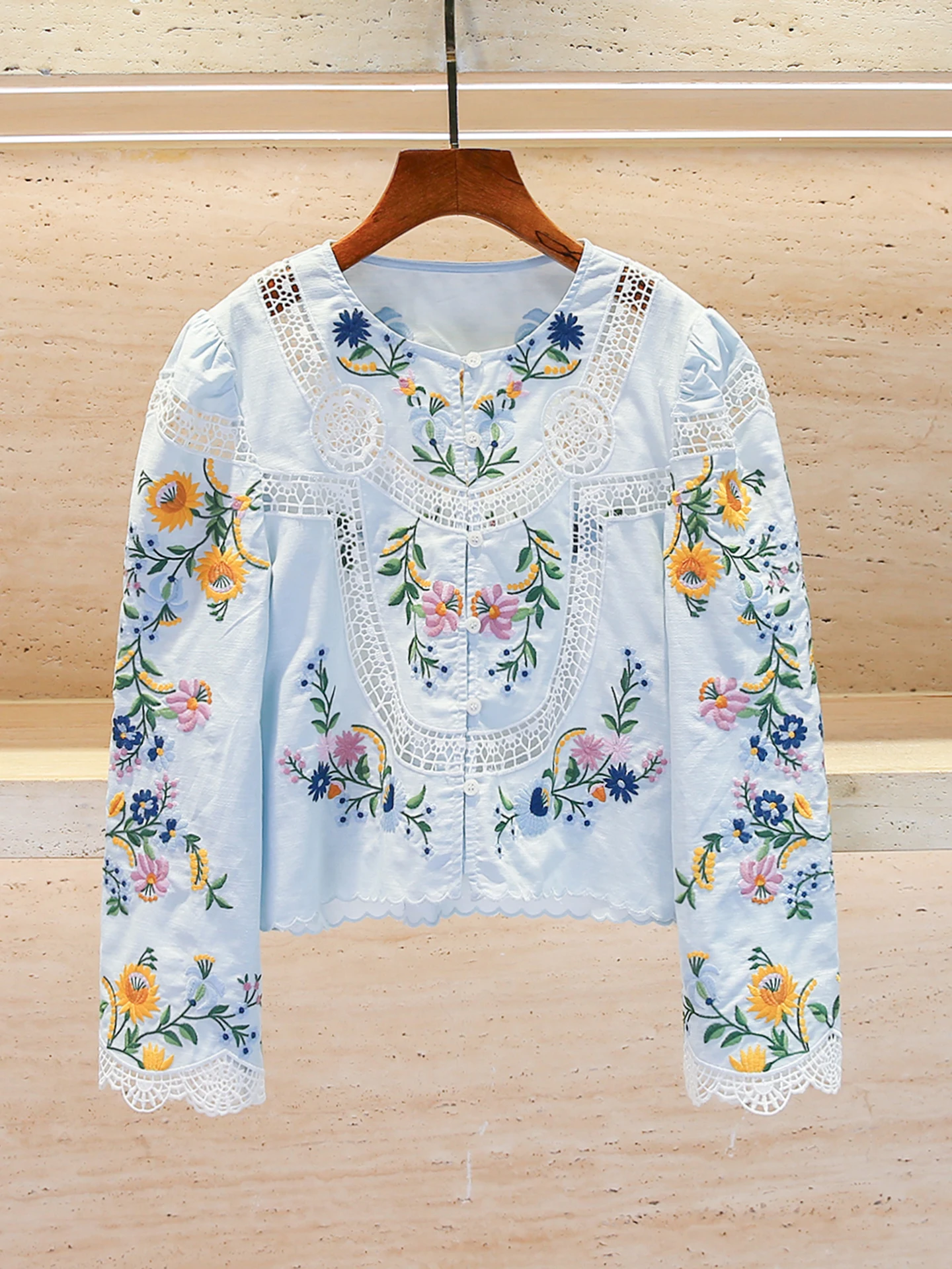 

Ele Women's Embroidered Lace Hollow out irt Heavy Work Ethnic Sle Top by Nan You for Autumn Season Straight Cut Commu...