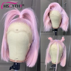 Light Pink Colored Lace Front Wigs For Women Mint Green Brazilian Virgin Hair Bob Wig Platinum HD Transparent Lace Fontal Wig