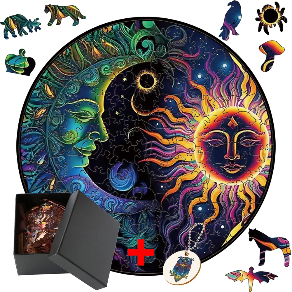 

Sun and Moon Wooden Puzzle DIY Crafts Educational Gift For Kids Brain Trainer Family Interactive Game Puzzle Game For Adults